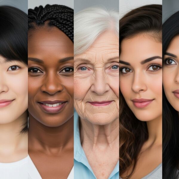 A diverse lineup of different female faces side-by-side