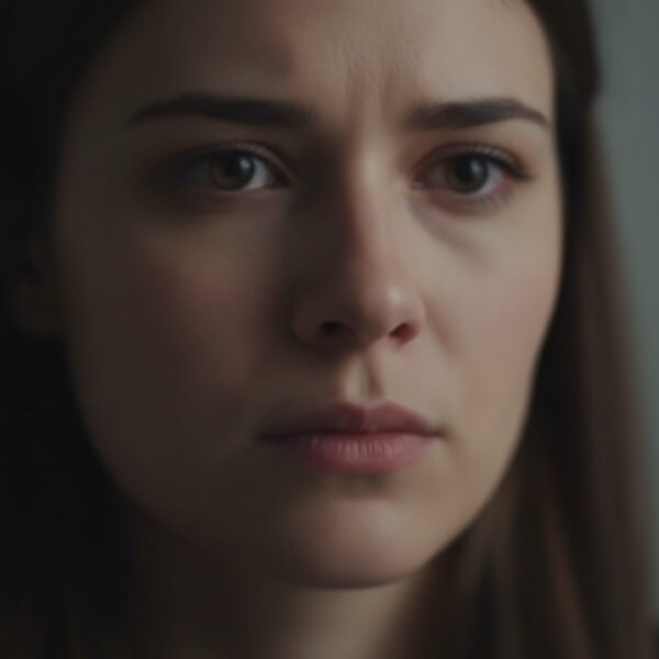 Close-up of a person's worried face