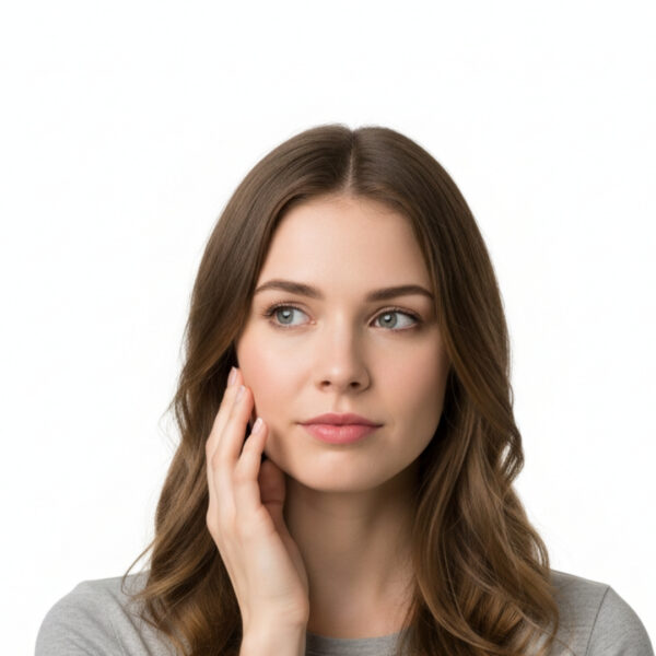 Woman gently touching her cheek