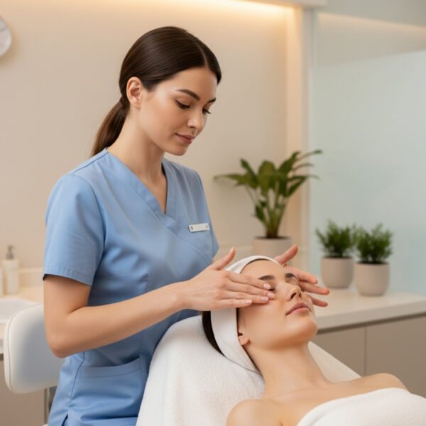Woman receiving a gentle facial treatment