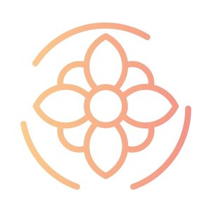Minimal downtime A delicate, symmetrical floral icon with four main petals, rendered in a soft orange-to-pink gradient. It is partially enclosed by two thin, curved lines, suggesting a sense of gentle recovery or soothing care.