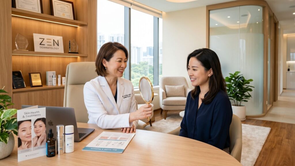 A dermatologist at Tamjidi Skin Institute discussing Botox and dermal filler treatments with a patient.